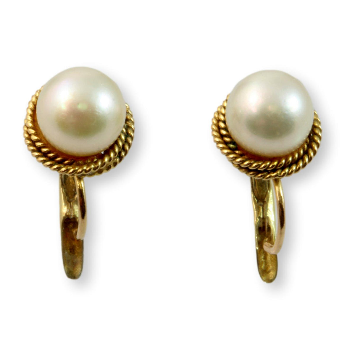 7.50mm Cultured White Pearl 14K Gold Leverback Earrings