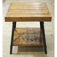 Rustic Wood Plank & Metal Side Table