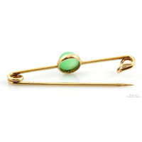 14K Gold Apple Green Jadeite Jade Safety-Pin Design Brooch