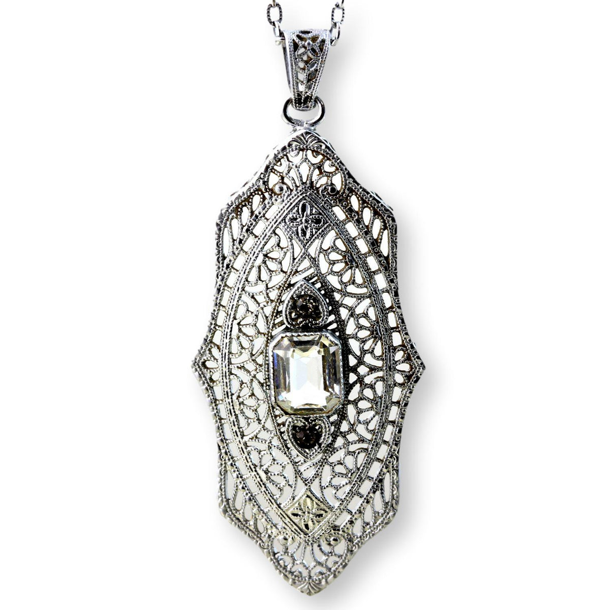 Platinum Filigree Pendant Necklace | 14K White Gold | c.1930