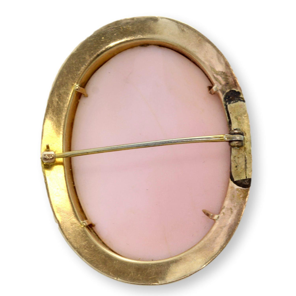 High-Relief Shell Cameo Brooch 14K Gold Engraved Frame