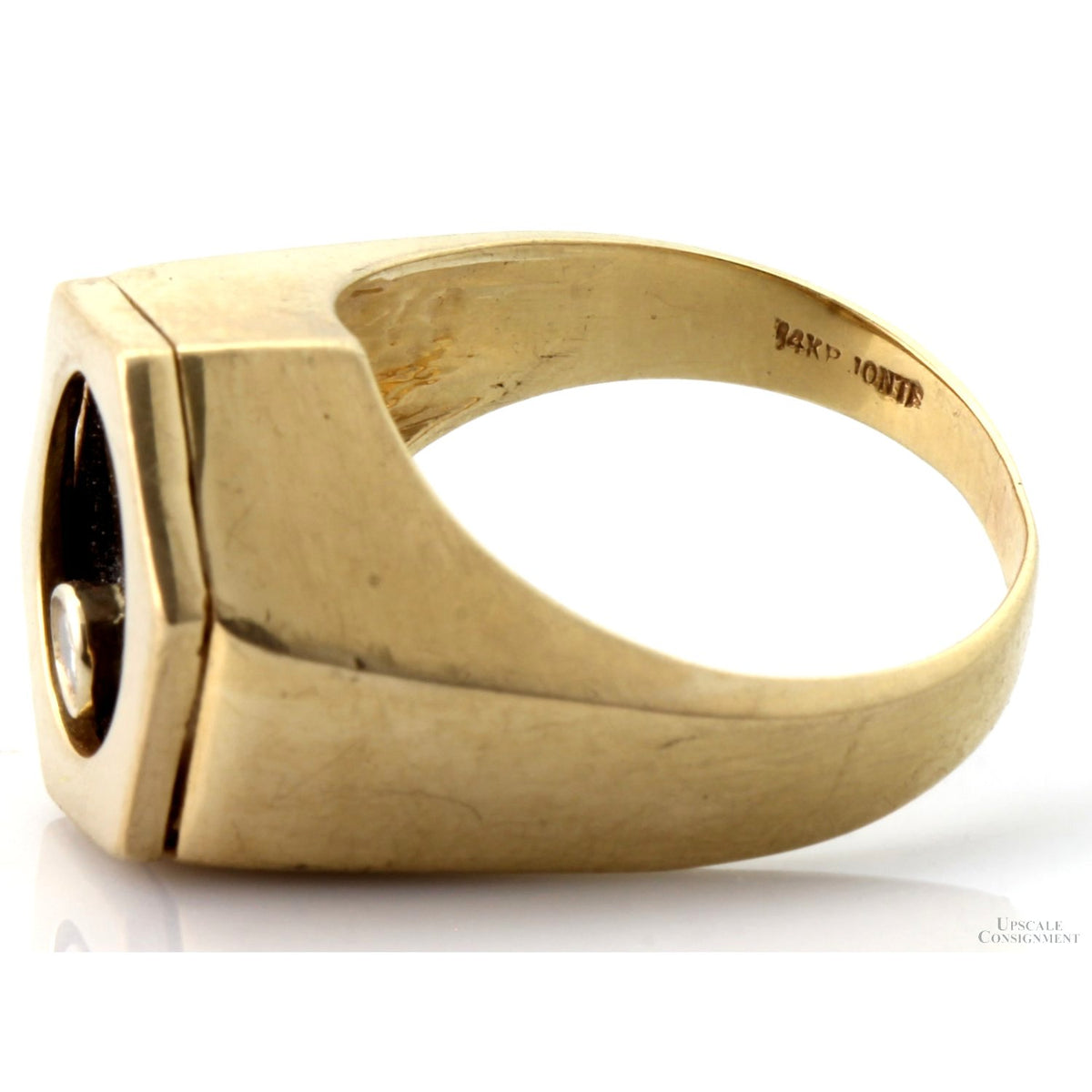 Signed 14KP Gold Kinetic Onyx Floating Diamond Men's Band