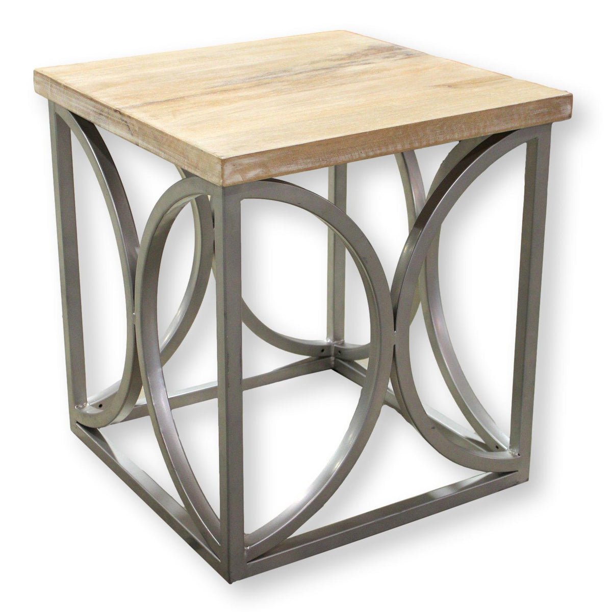 Wood Top, Steel Base End Table