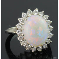 10.04ct Opal & 1.0ctw Diamond Halo 14K White Gold Ring