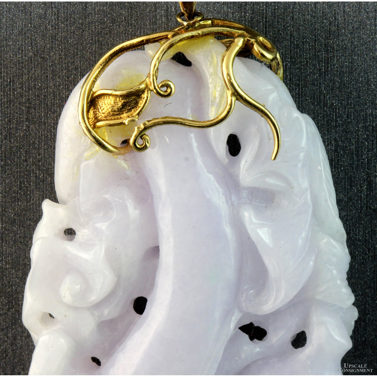 Natural Lavender Jadeite Double-Sided Carved Pendant – 14K Gold