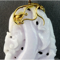Natural Lavender Jadeite Double-Sided Carved Pendant – 14K Gold