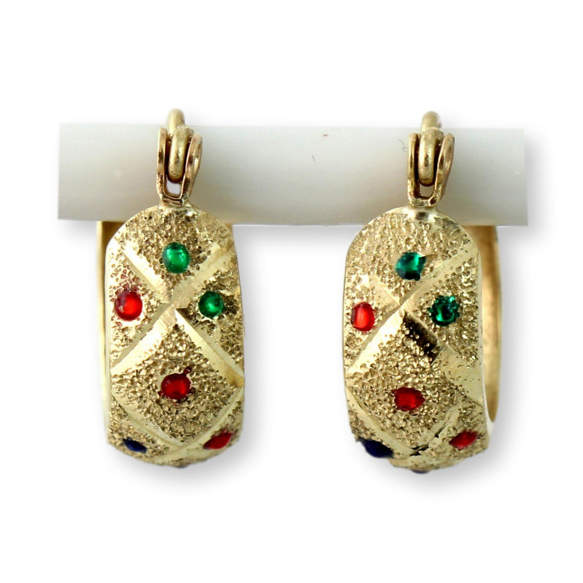 14K Two-Tone Gold Huggie Earrings- Enameled Jewels