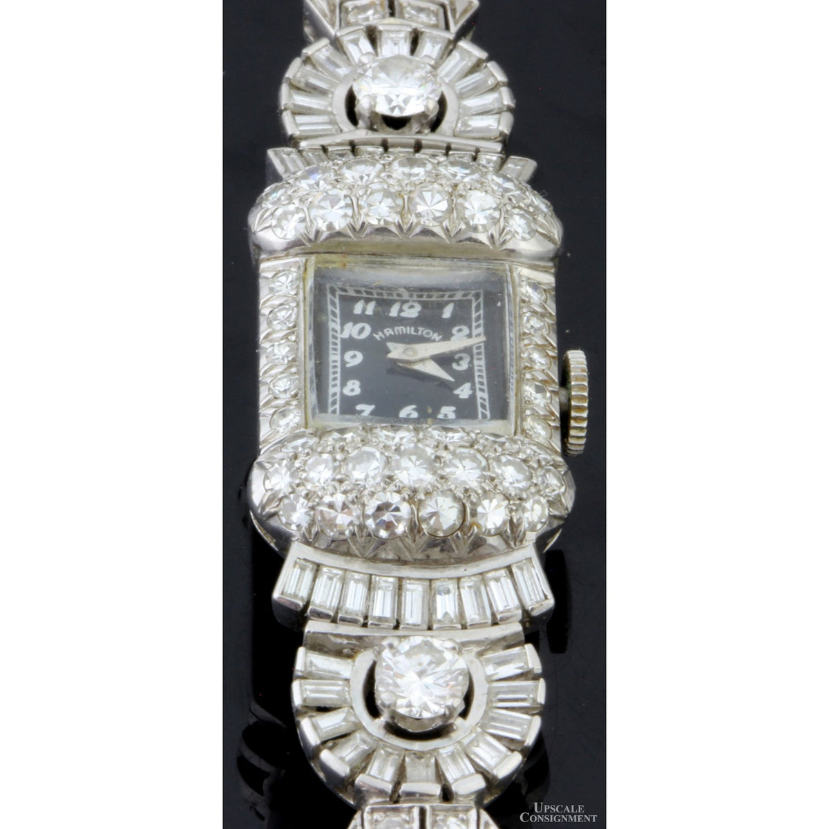 Exquisite 1940s Platinum 3.25ctw Diamond Hamilton Art Deco Watch