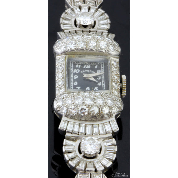 Exquisite 1940s Platinum 3.25ctw Diamond Hamilton Art Deco Watch