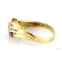 Natural Ruby Gemstones & Diamond Ring in 14K Yellow Gold
