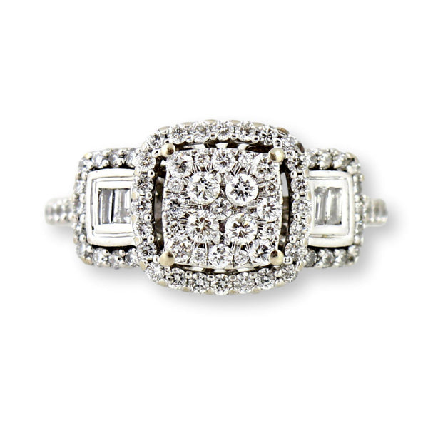 1.00ctw Diamond Three-Stone Cluster 10K White Gold Ring