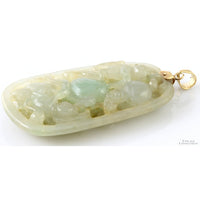 Apple Green Jadeite Jade Open Carved Design 14K Gold Pendant