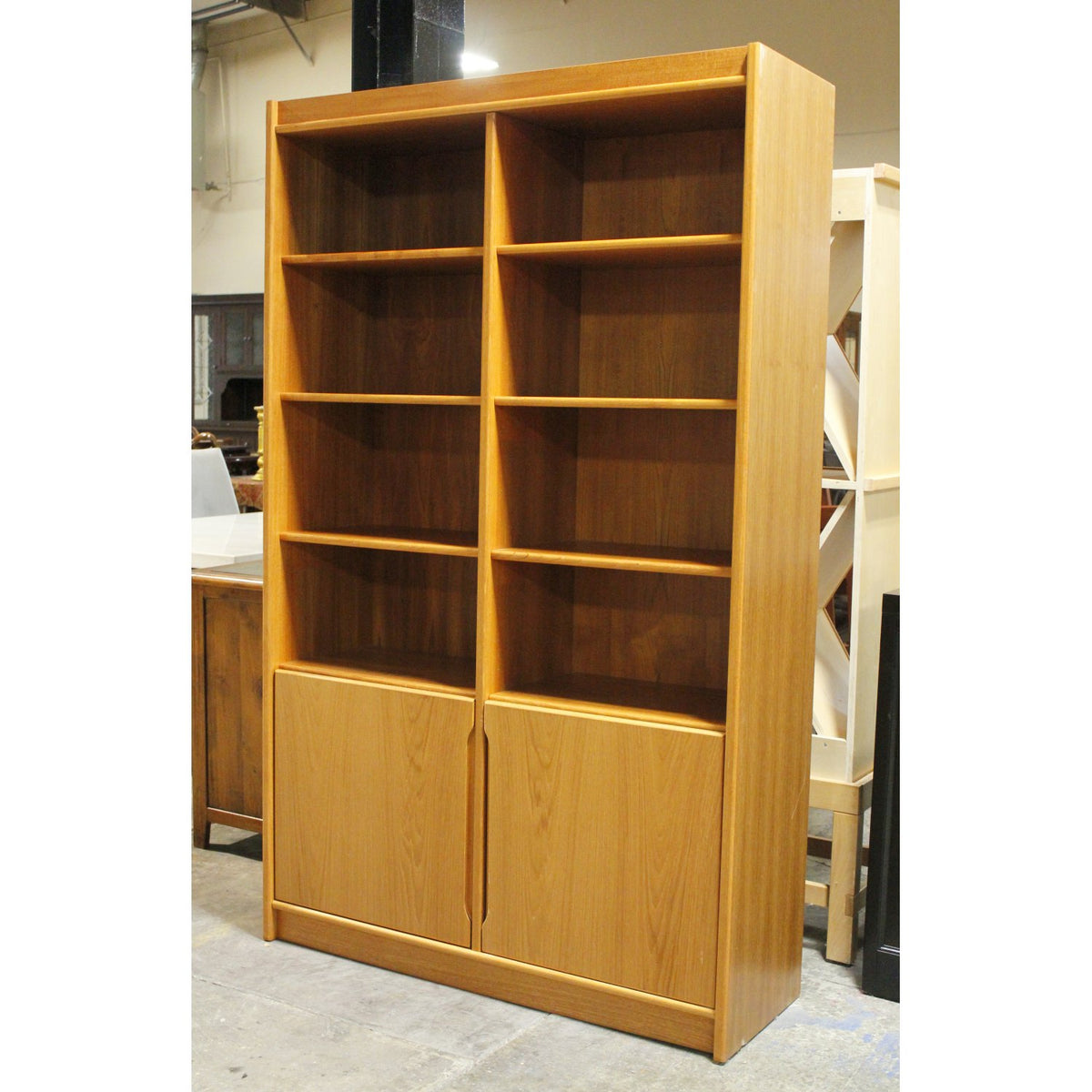 Teak Double Bookcase w/Cabinet