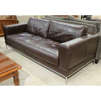Brown Leather Sofa w/Metal Trim