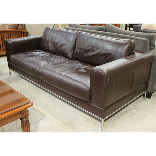 Brown Leather Sofa w/Metal Trim