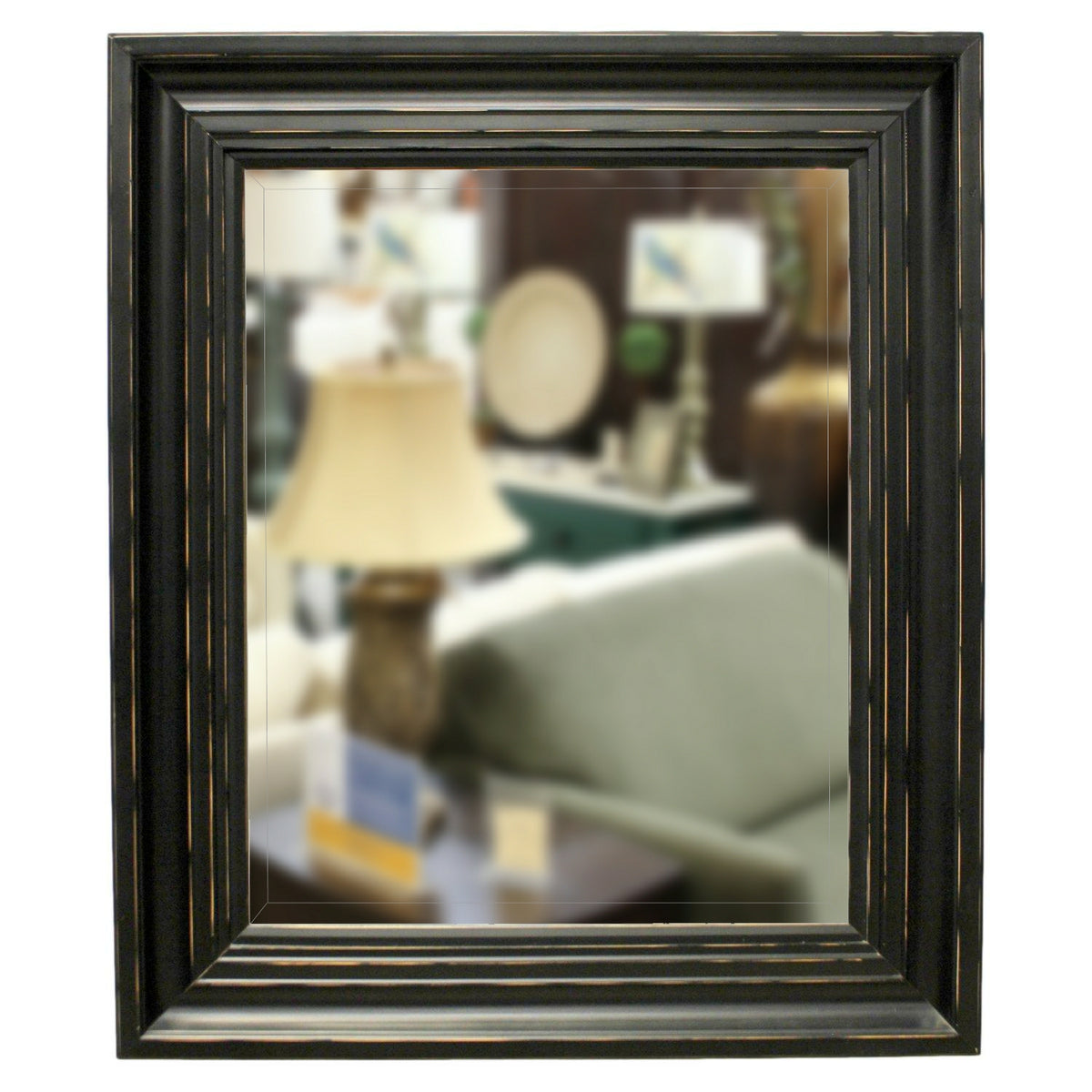 Distressed Beveled Black Wall Mirror