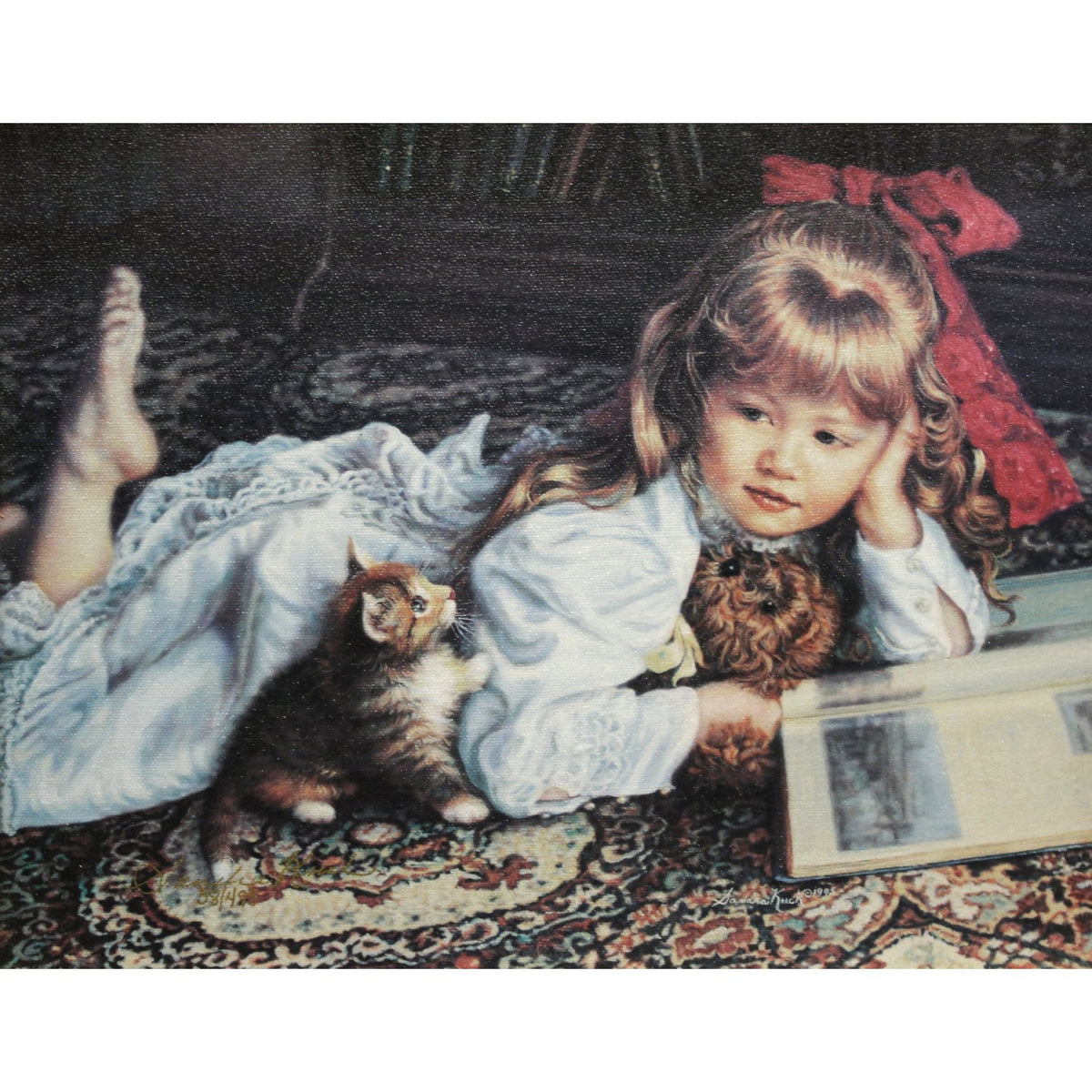 Framed Signed Limited Edition Giclee on Canvas "Kitten Tales" by Sandra Kuck