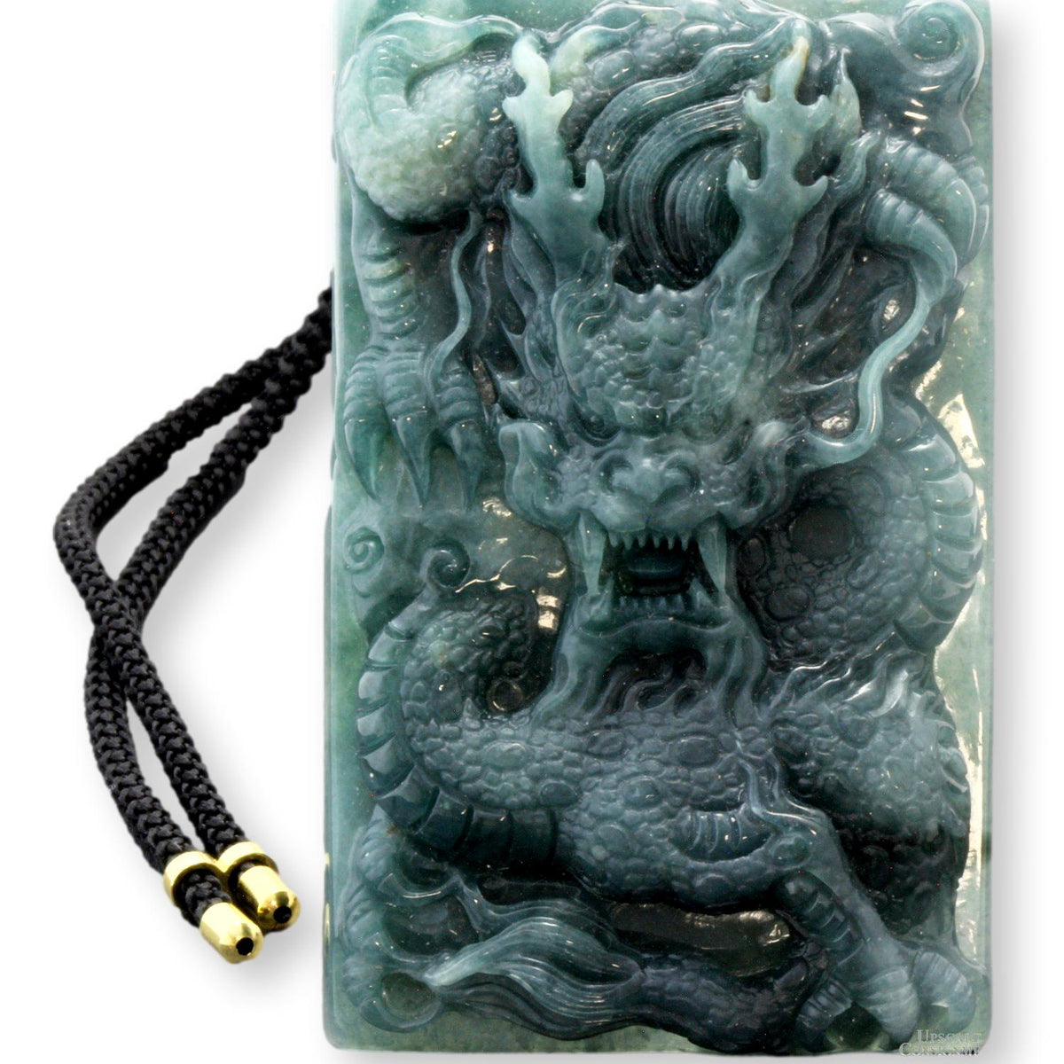 High-Relief Guatemalan Grade A Jadeite Jade Dragon Pendant & Cord