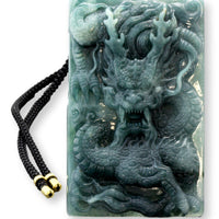 High-Relief Guatemalan Grade A Jadeite Jade Dragon Pendant & Cord