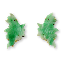 Vintage Carved Translucent Green White Jadeite Jade Fish Earrings|14K Gold  Screwbacks