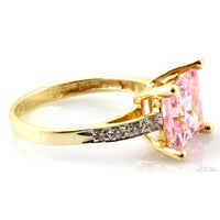 Square Pink Cubic Zirconia Solitaire 14K Yellow Gold Ring