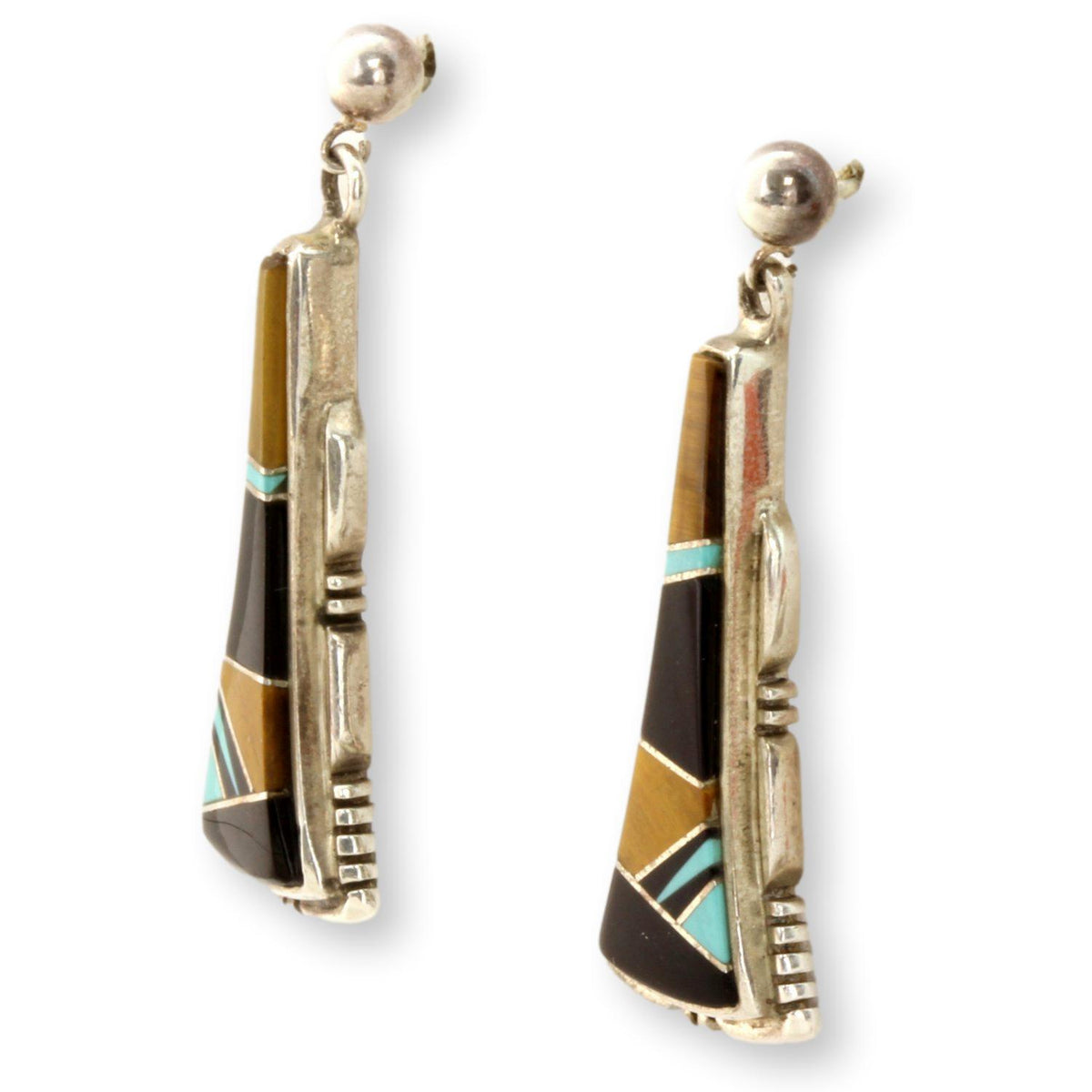 Don Lucas Sterling Silver Inlay Pendant with Coordinating Western Inlay Drop Earrings