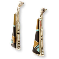 Don Lucas Sterling Silver Inlay Pendant with Coordinating Western Inlay Drop Earrings