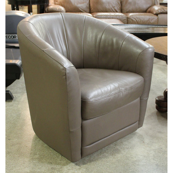 Brown Vinyl Swivel Barrel Accent Chair