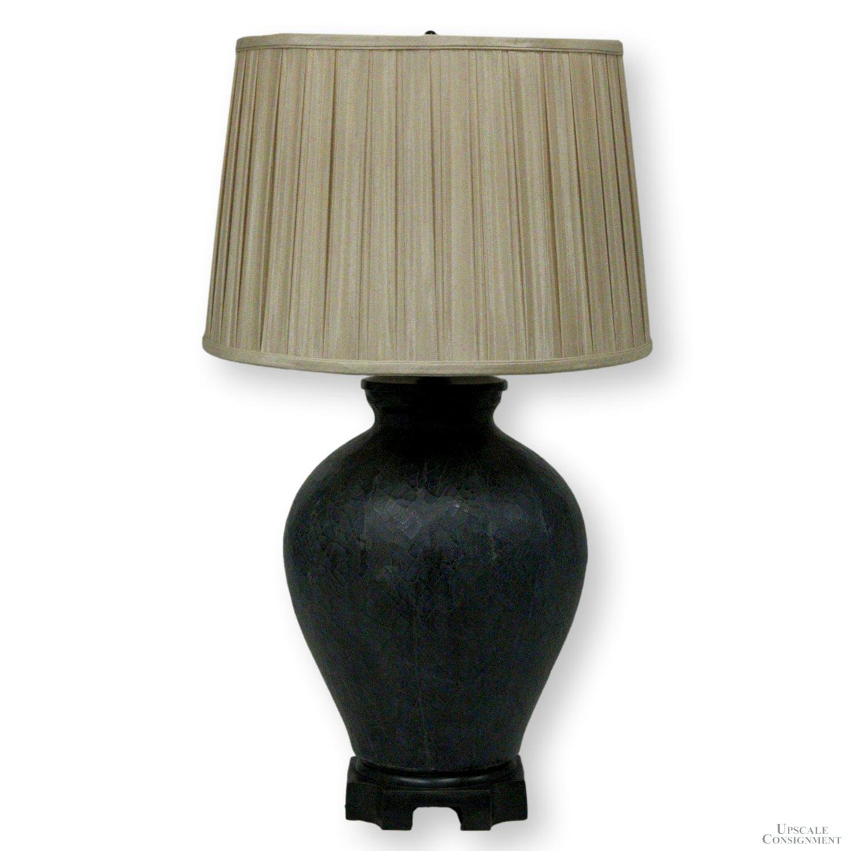 Indigo Crackled Lamp w/Silk Shade