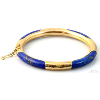 Vintage 14K Gold & Lapis Hinged Bangle | Natural Pyrite Inclusions