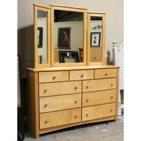 Maple Double Dresser w/Tri-Fold Mirror