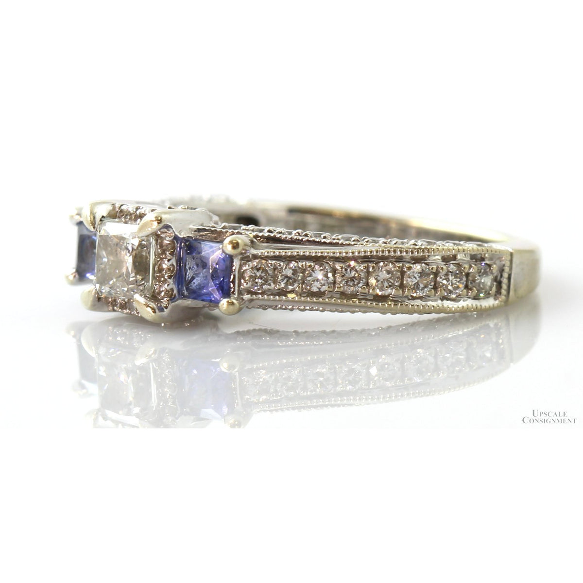 1 ctw Diamond .46ctw Sapphire 14K White Gold Engagement Ring