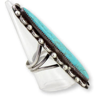 Handcrafted 2.5" Turquoise Sterling Silver Navette Ring