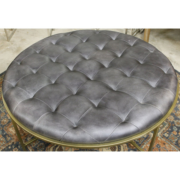 Edgemod Round Tufted Leather Coffee Table Ottoman