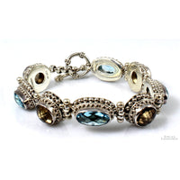 Suarti Sterling Silver Blue Topaz & Smoky Quartz Link Bracelet