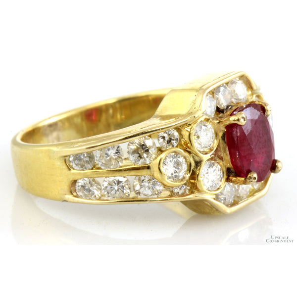 1.03ct  Ruby & Diamond 18K Gold Ring - 1.38 ctw Diamonds