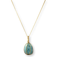 14K Gold Wire Wrapped Larimar Pendant 12K GP 18" Chain