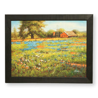 Framed Original Oil Blue Flower Field w/Barn
