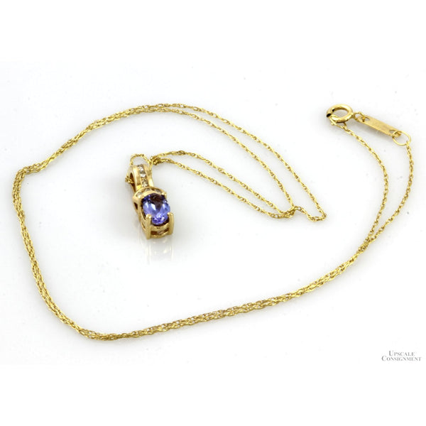 .44ct Tanzanite .05ctw Diamond 14K Gold Pendant 18" Necklace