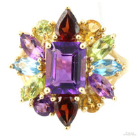 Multi-Gemstone Rainbow 10K Yellow Gold Ring