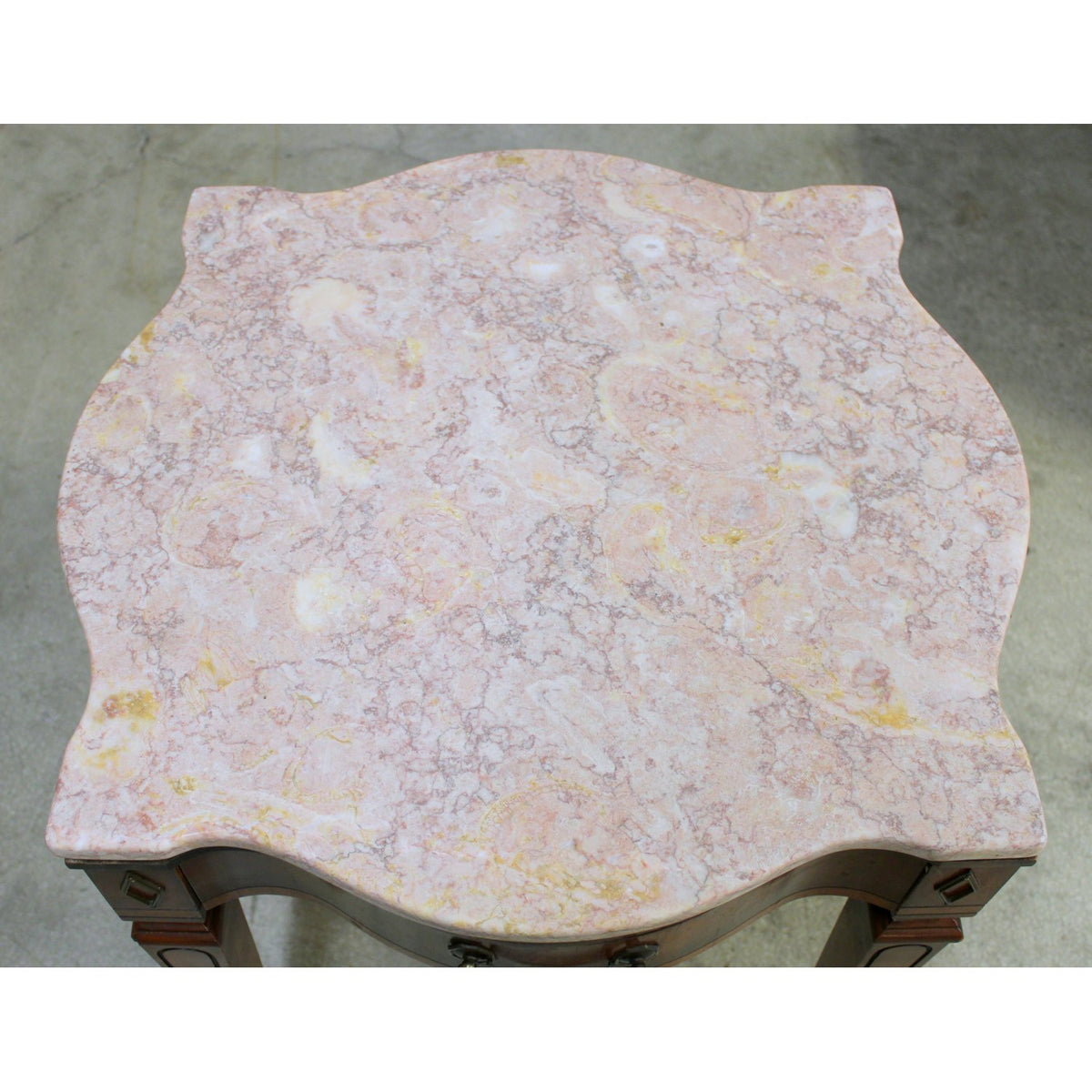 Mahogany Vintage Accent Table w/Pink Marble Top
