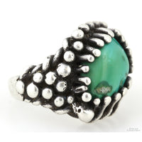 Handcrafted Green Turquoise Brutalist Sterling Silver Ring