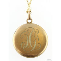 Gold-Tone Locket - Tri-Color Floral Motif & Script Monogram