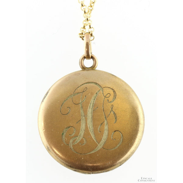 Gold-Tone Locket - Tri-Color Floral Motif & Script Monogram