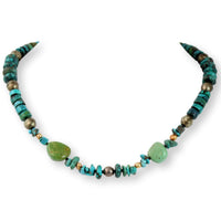 Handcrafted Turquoise & Gold Pearl & Silver Bench Bead Necklace