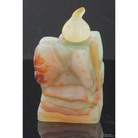 Chinese Hand-Carved Banded Agate Figural Snuff Bottle Depicting a Woman Cradling a Child