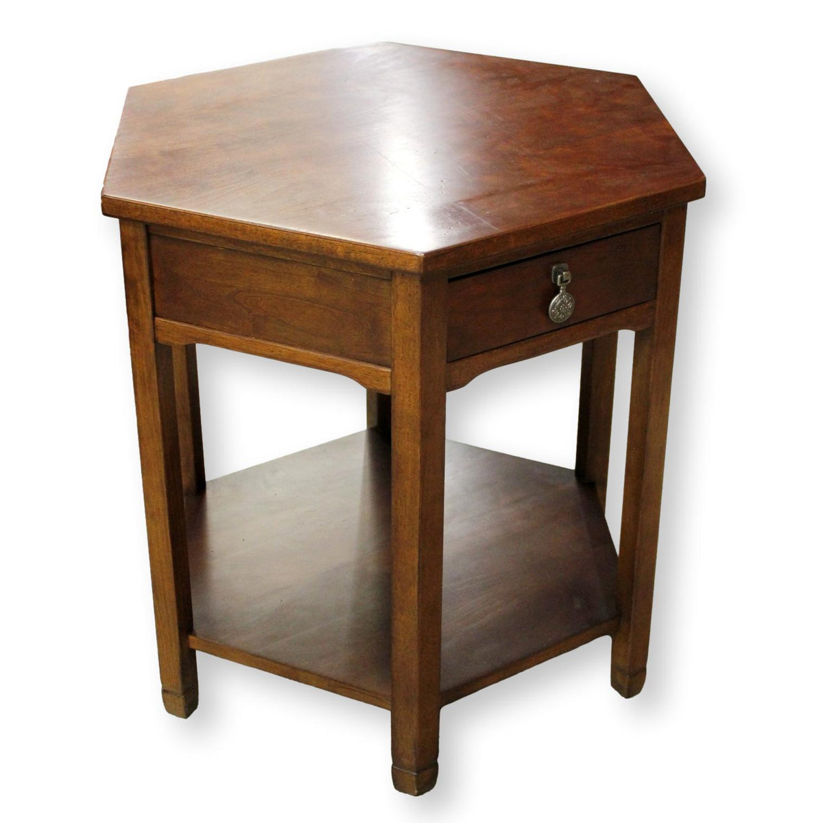 Bernhardt Walnut Hexagon Accent Table