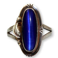 Chatoyant Blue Cat's Eye Obsidian Sterling Silver Men's Ring