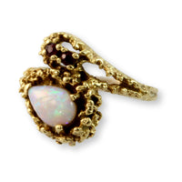 Mid-Century Modern Australian Opal & Ruby 14K Gold Ring