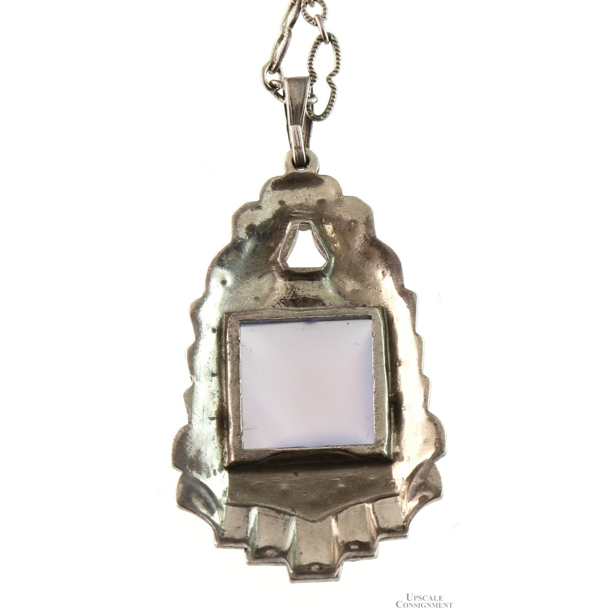 Sterling Silver Lavender Chalcedony Marcasite Pendant Necklace
